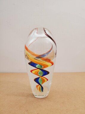 Vintage Art Glass vase Paperweight Sculpture Multicolored Ribbon Swirl Glass